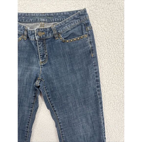 Michael Kors Jeans Women Size 4 Blue Bootcut Pocket Flaps Rivets Low Rise - Picture 3 of 12